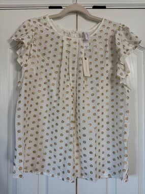 ⭐️Anthropologie Amadi White Blouse with Gold Pink Dot Print